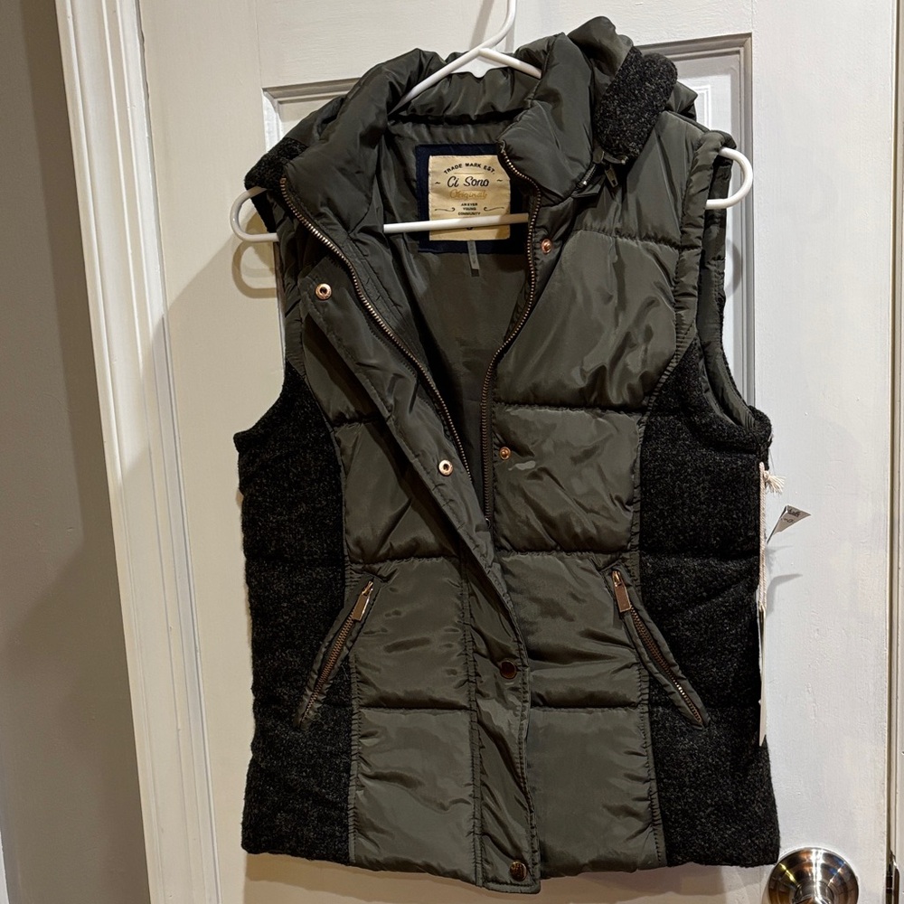 Ci Sono Olive and Black Puffer Vest